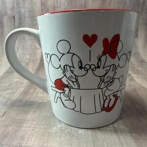 Disney Mickey & Minnie Mouse Valentine's Day White and Red Mug Front & Back EUC